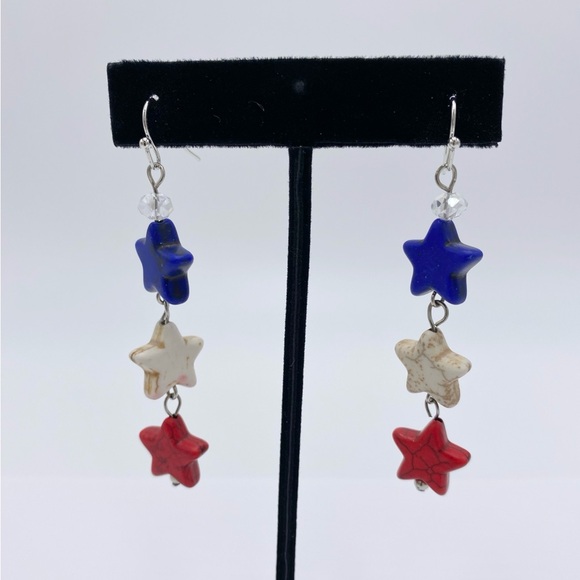Patriotic Earrings Dangle Star Earrings - Picture 3 of 7